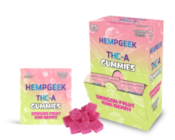 Hempgeek THC-A Gummies | Dragon Fruit Kiwi Berry | 250mg - 2 Count per pack - 25 Packs
