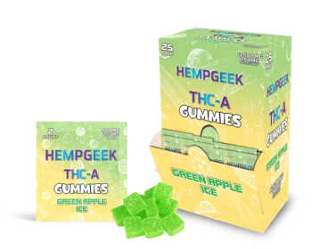 Hempgeek THC-A Gummies | Green Apple Ice | 250mg - 2 Count per pack - 25 Packs