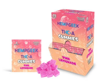 Hempgeek THC-A Gummies | Pink Lemonade | 250mg - 2 Count per pack - 25 Packs